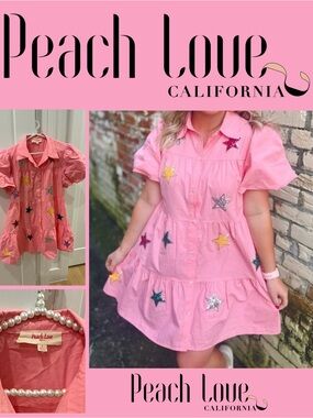 🎀🎀🎀 Peach Love California Pink Star Dress Medium 🎀🎀🎀